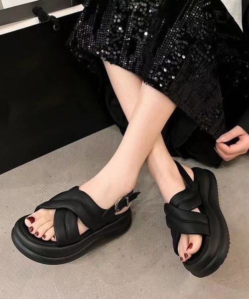 Miniministore(ミニミニストア)の「クロスストラップサンダル厚底シューズ夏靴(サンダル・レディース・アイボリー/ブラック/シルバー・24.5cm/24.0cm/22.5cm/23.0cm/23.5cm)」の1枚目の写真