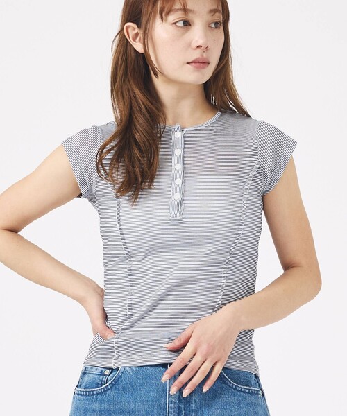 MILLER(ミラー)の「【MILLER/ミラー】Light Prib Henly S/S Tee / ライトパネルリブヘンリーショートスリーブTEE / 半袖ヘンリーT(Tシャツ/カットソー・レディース・オフホワイト/グレー/ブラック/ピンク/ネイビー・フリー)」の4枚目の写真