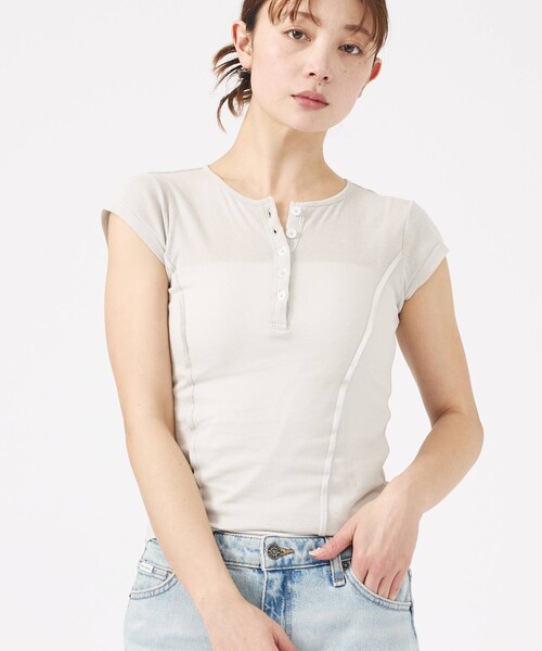 MILLER(ミラー)の「【MILLER/ミラー】Light Prib Henly S/S Tee / ライトパネルリブヘンリーショートスリーブTEE / 半袖ヘンリーT(Tシャツ/カットソー・レディース・オフホワイト/グレー/ブラック/ピンク/ネイビー・フリー)」の3枚目の写真