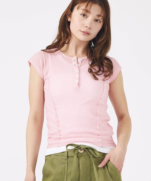MILLER(ミラー)の「【MILLER/ミラー】Light Prib Henly S/S Tee / ライトパネルリブヘンリーショートスリーブTEE / 半袖ヘンリーT(Tシャツ/カットソー・レディース・オフホワイト/グレー/ブラック/ピンク/ネイビー・フリー)」の5枚目の写真