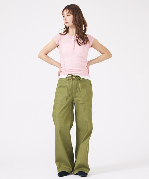 MILLER(ミラー)の「【MILLER/ミラー】Light Prib Henly S/S Tee / ライトパネルリブヘンリーショートスリーブTEE / 半袖ヘンリーT(Tシャツ/カットソー・レディース・オフホワイト/グレー/ブラック/ピンク/ネイビー・フリー)」の18枚目の写真