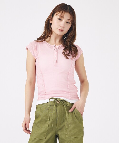 MILLER(ミラー)の「【MILLER/ミラー】Light Prib Henly S/S Tee / ライトパネルリブヘンリーショートスリーブTEE / 半袖ヘンリーT(Tシャツ/カットソー・レディース・オフホワイト/グレー/ブラック/ピンク/ネイビー・フリー)」の7枚目の写真