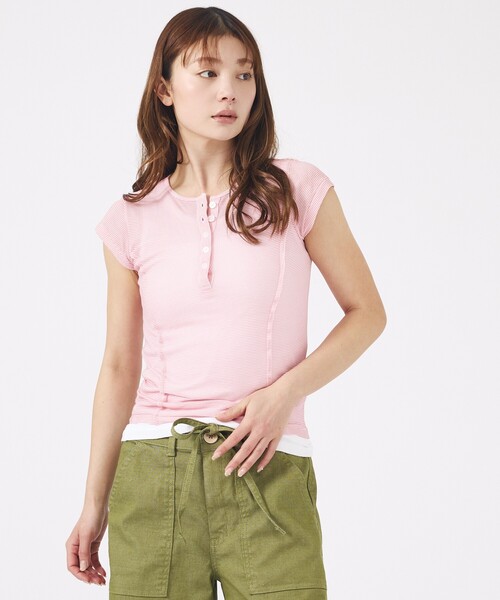 MILLER(ミラー)の「【MILLER/ミラー】Light Prib Henly S/S Tee / ライトパネルリブヘンリーショートスリーブTEE / 半袖ヘンリーT(Tシャツ/カットソー・レディース・オフホワイト/グレー/ブラック/ピンク/ネイビー・フリー)」の6枚目の写真