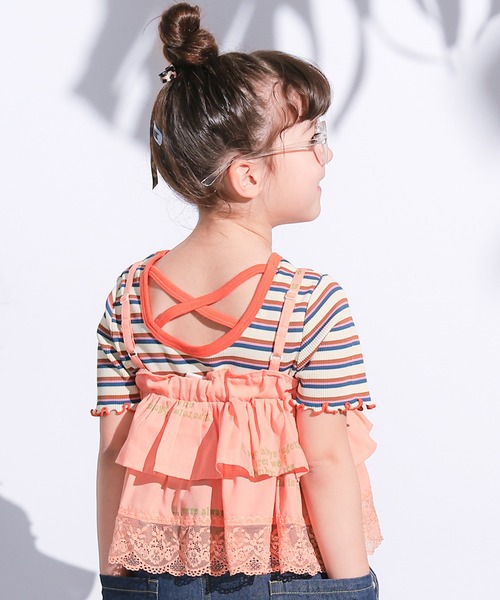 MARKEY'S（マーキーズ）の「先染めボーダーハンソデカットソー（Tシャツ/カットソー・キッズ・オレンジ/ライトブルー/オフホワイト・110/100/90/130/120/80）」の2枚目の写真