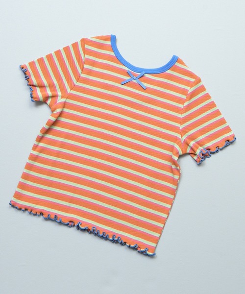 MARKEY'S（マーキーズ）の「先染めボーダーハンソデカットソー（Tシャツ/カットソー・キッズ・オレンジ/ライトブルー/オフホワイト・110/100/90/130/120/80）」の3枚目の写真