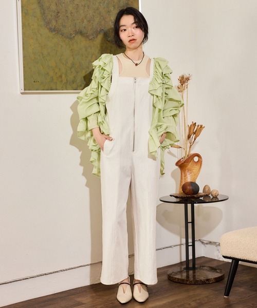 mysty woman（ミスティウーマン）の「ボリュームラッフルブラウス 665898（シャツ/ブラウス・レディース・ミント/オフホワイト/ブラック・FREE）」の15枚目の写真