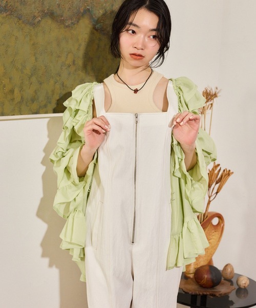 mysty woman（ミスティウーマン）の「ボリュームラッフルブラウス 665898（シャツ/ブラウス・レディース・ミント/オフホワイト/ブラック・FREE）」の17枚目の写真