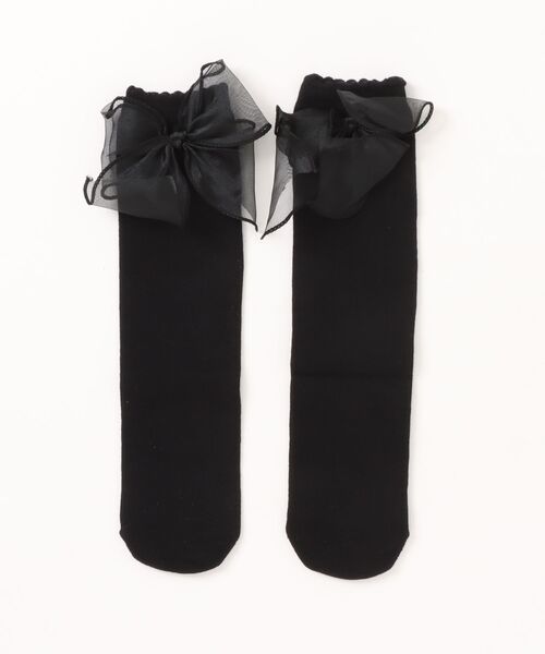 Bambin（ボンバン）の「【 Bambin / ボンバン 】 オーガンジー リボン キッズ ソックス（ソックス/靴下・キッズ・ホワイト/ブラック・S/M）」の4枚目の写真