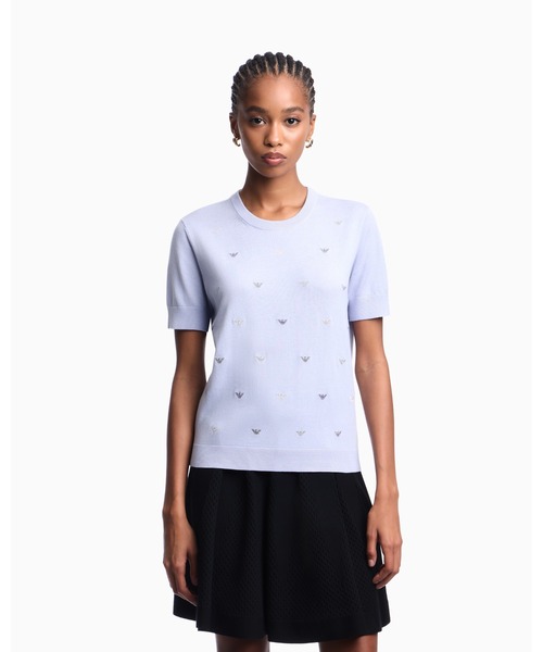 EMPORIO ARMANI（エンポリオアルマーニ）の「【エンポリオ アルマーニ】セーター マイクロイーグル総刺繍（ニット/セーター・レディース・ラベンダー/アイボリー・MEDIUM）」の2枚目の写真