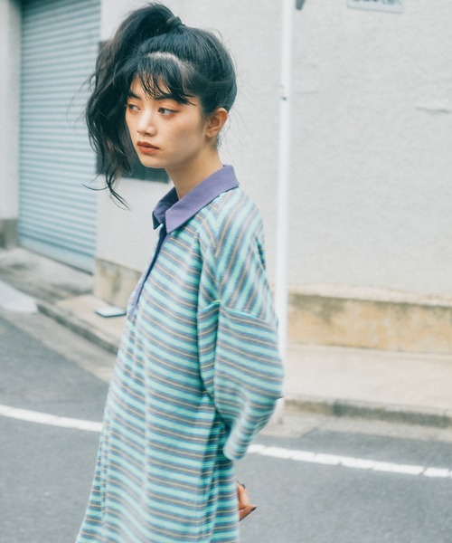 niko and...（ニコアンド）の「[MODE NORM CORE] パイルラガーマキシワンピース（ワンピース・レディース・ネイビー/ベージュ/サックスブルー・LARGE/MEDIUM）」の2枚目の写真