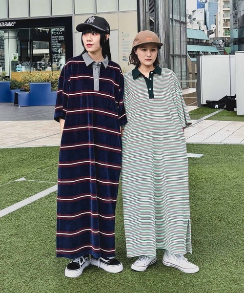 niko and...（ニコアンド）の「[MODE NORM CORE] パイルラガーマキシワンピース（ワンピース・レディース・ネイビー/ベージュ/サックスブルー・LARGE/MEDIUM）」の6枚目の写真