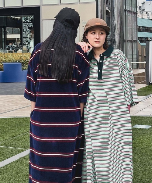 niko and...（ニコアンド）の「[MODE NORM CORE] パイルラガーマキシワンピース（ワンピース・レディース・ネイビー/ベージュ/サックスブルー・LARGE/MEDIUM）」の7枚目の写真