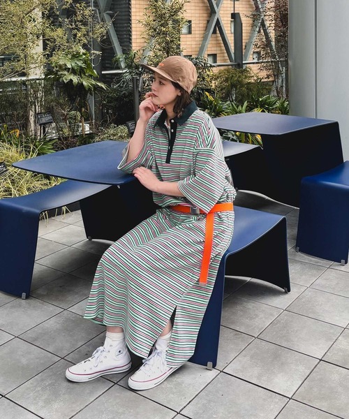 niko and...（ニコアンド）の「[MODE NORM CORE] パイルラガーマキシワンピース（ワンピース・レディース・ネイビー/ベージュ/サックスブルー・LARGE/MEDIUM）」の10枚目の写真