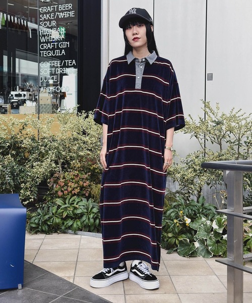 niko and...（ニコアンド）の「[MODE NORM CORE] パイルラガーマキシワンピース（ワンピース・レディース・ネイビー/ベージュ/サックスブルー・LARGE/MEDIUM）」の13枚目の写真