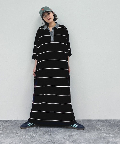 niko and...（ニコアンド）の「[MODE NORM CORE] パイルラガーマキシワンピース（ワンピース・レディース・ネイビー/ベージュ/サックスブルー・LARGE/MEDIUM）」の14枚目の写真