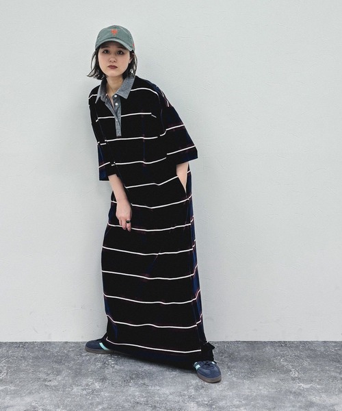 niko and...（ニコアンド）の「[MODE NORM CORE] パイルラガーマキシワンピース（ワンピース・レディース・ネイビー/ベージュ/サックスブルー・LARGE/MEDIUM）」の15枚目の写真