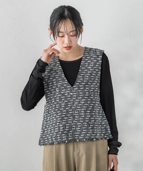 Droite lautreamont(ドロワットロートレアモン)の「カミュツィードベストブラウス(ベスト・レディース・ブラック・M)」の1枚目の写真