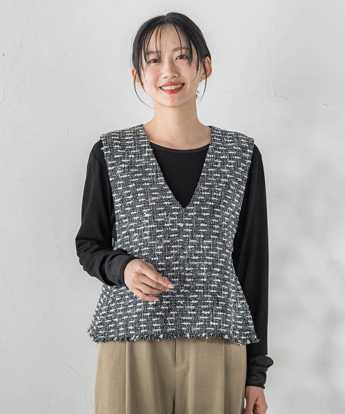 Droite lautreamont(ドロワットロートレアモン)の「カミュツィードベストブラウス(ベスト・レディース・ブラック・M)」の14枚目の写真