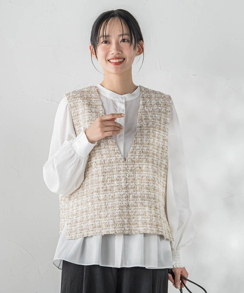 Droite lautreamont(ドロワットロートレアモン)の「カミュツィードベストブラウス(ベスト・レディース・ブラック・M)」の4枚目の写真