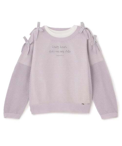 mezzo piano Junior（メゾピアノジュニア）の「【人気商品再入荷】【直営店で取り扱い無し】ラメメッシュニット＆半袖Tシャツセット（ニット/セーター・キッズ・サックスブルー/ライトピンク・M:150cm/L:160cm/S:140cm）」の2枚目の写真