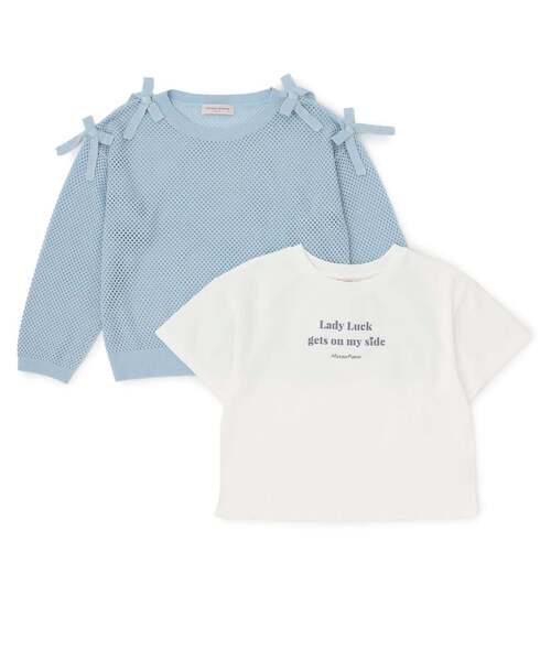 mezzo piano Junior（メゾピアノジュニア）の「【人気商品再入荷】【直営店で取り扱い無し】ラメメッシュニット＆半袖Tシャツセット（ニット/セーター・キッズ・サックスブルー/ライトピンク・M:150cm/L:160cm/S:140cm）」の5枚目の写真