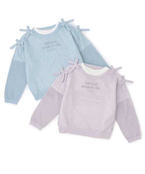 mezzo piano Junior（メゾピアノジュニア）の「【人気商品再入荷】【直営店で取り扱い無し】ラメメッシュニット＆半袖Tシャツセット（ニット/セーター・キッズ・サックスブルー/ライトピンク・M:150cm/L:160cm/S:140cm）」の8枚目の写真