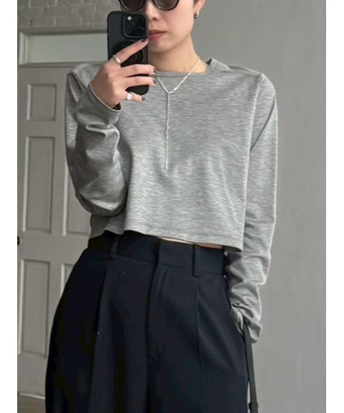 RIM.ARK(リムアーク)の「Silky long T/SH シルキー ロング ティーシャツ(Tシャツ/カットソー・レディース・ホワイト/杢グレー/ブルー/ブラック・FREE)」の4枚目の写真