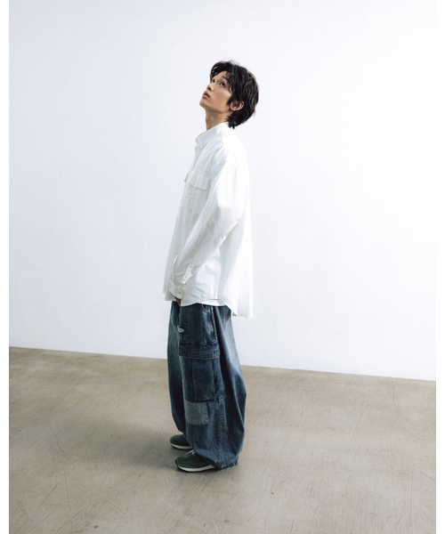 ANGLAN（アングラン）の「Distressed Cargo Denim Balloon Pants - Washed Blue（デニムパンツ・メンズ・その他・ONE SIZE）」の5枚目の写真
