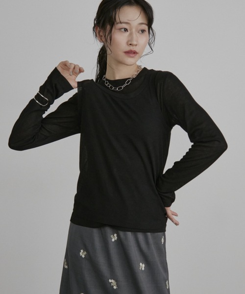 Aunt Marie's(アントマリーズ)の「タンクセットシアーロンT(Tシャツ/カットソー・レディース・ブラック/イエロー/アイボリー・FREE)」の2枚目の写真