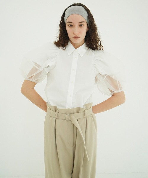 CLANE（クラネ）の「TULLE LAYERED SLEEVE SHIRTS（シャツ/ブラウス・レディース・ホワイト・1/2）」の3枚目の写真