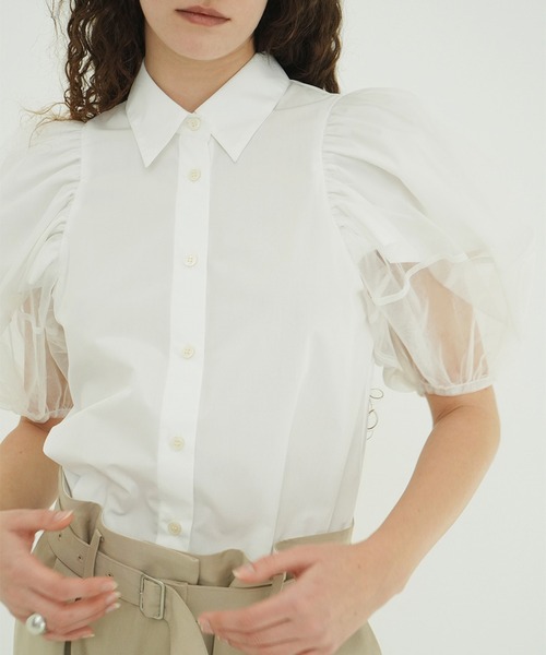 CLANE（クラネ）の「TULLE LAYERED SLEEVE SHIRTS（シャツ/ブラウス・レディース・ホワイト・1/2）」の5枚目の写真