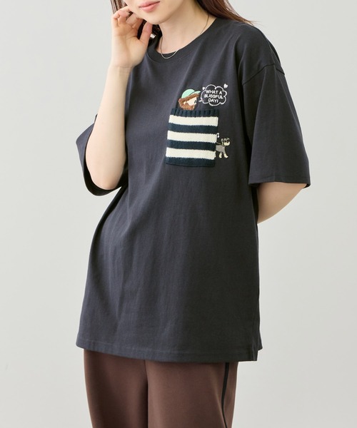 Mac-House(マックハウス)の「【オジー】刺繍 ニットボーダーポケット クルーネック 半袖Tシャツ(Tシャツ/カットソー・メンズ・ホワイト/ネイビー・M/L)」の3枚目の写真