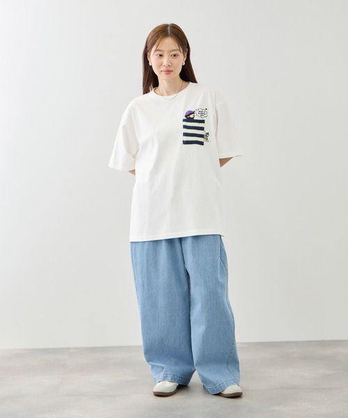 Mac-House(マックハウス)の「【オジー】刺繍 ニットボーダーポケット クルーネック 半袖Tシャツ(Tシャツ/カットソー・メンズ・ホワイト/ネイビー・M/L)」の8枚目の写真