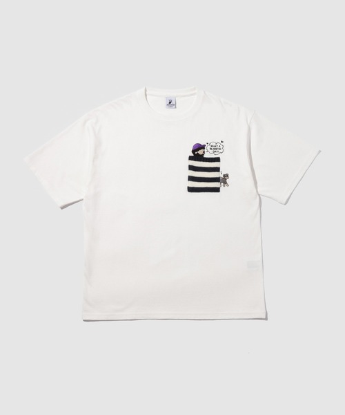 Mac-House(マックハウス)の「【オジー】刺繍 ニットボーダーポケット クルーネック 半袖Tシャツ(Tシャツ/カットソー・メンズ・ホワイト/ネイビー・M/L)」の11枚目の写真