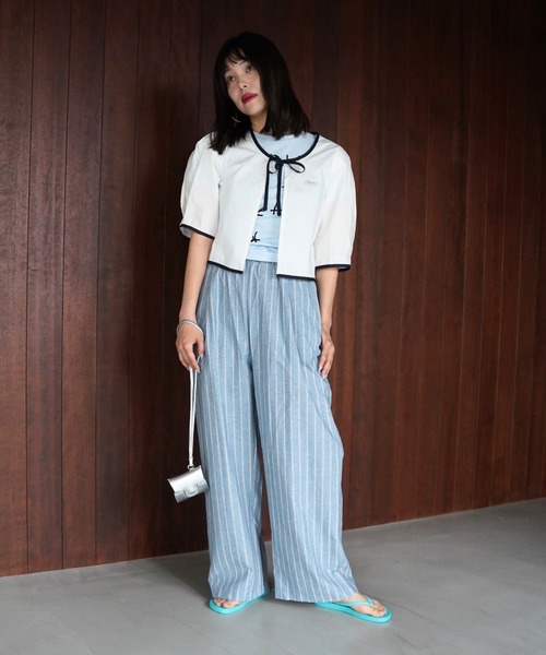 SANSeLF(サンセルフ)の「【SANSeLF】リネンライクストライプイージーパンツ saw26s052(その他パンツ・レディース・ブルー/ベージュ・FREE)」の3枚目の写真