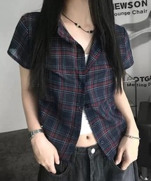 Alvia（アルビア）の「ギャザーチェックブラウス　半袖（シャツ/ブラウス）」