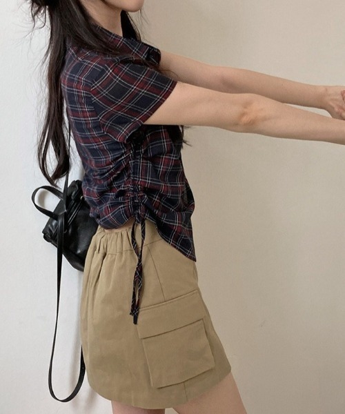 Alvia(アルビア)の「ギャザーチェックブラウス 半袖(シャツ/ブラウス・レディース・ネイビー・M)」の15枚目の写真