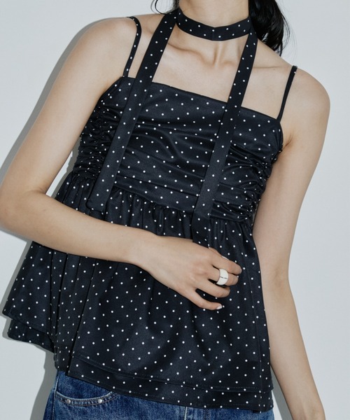 DRWCYS(ドロシーズ)の「ドットギャザーキャミ/ナロータイ付き(タンクトップ・レディース・ブラック・FREE)」の3枚目の写真