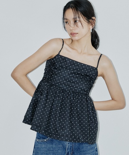 DRWCYS(ドロシーズ)の「ドットギャザーキャミ/ナロータイ付き(タンクトップ・レディース・ブラック・FREE)」の6枚目の写真