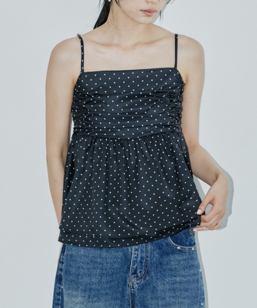 DRWCYS(ドロシーズ)の「ドットギャザーキャミ/ナロータイ付き(タンクトップ・レディース・ブラック・FREE)」の7枚目の写真