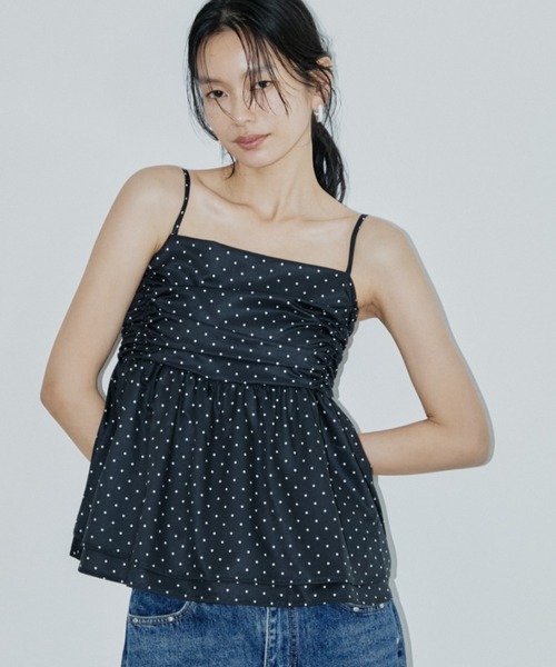 DRWCYS(ドロシーズ)の「ドットギャザーキャミ/ナロータイ付き(タンクトップ・レディース・ブラック・FREE)」の8枚目の写真