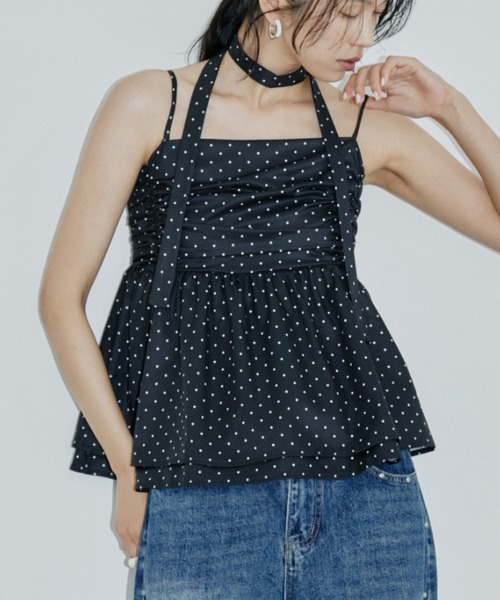 DRWCYS(ドロシーズ)の「ドットギャザーキャミ/ナロータイ付き(タンクトップ・レディース・ブラック・FREE)」の5枚目の写真