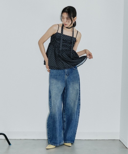 DRWCYS(ドロシーズ)の「ドットギャザーキャミ/ナロータイ付き(タンクトップ・レディース・ブラック・FREE)」の11枚目の写真