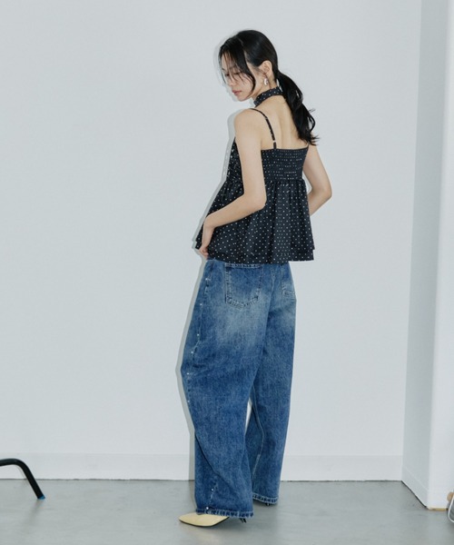 DRWCYS(ドロシーズ)の「ドットギャザーキャミ/ナロータイ付き(タンクトップ・レディース・ブラック・FREE)」の13枚目の写真