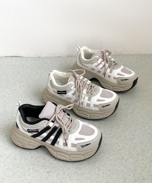Shoes in Closet(シューズインクローゼット)の「軽量 厚底 バイカラー サイドラインデザイン スニーカー 577(スニーカー・レディース・ホワイト/ブラック・M/S/L/LL)」の16枚目の写真