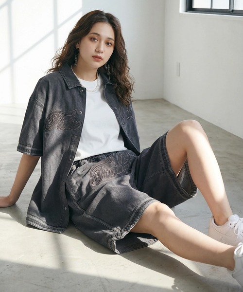 FUBU( フブ)の「【FUBU/フブ】DENIM WARM UP SHORTS/デニムバギーショーツ(デニムパンツ・メンズ・ライトブルー/ブラック・L/M/XL)」の6枚目の写真