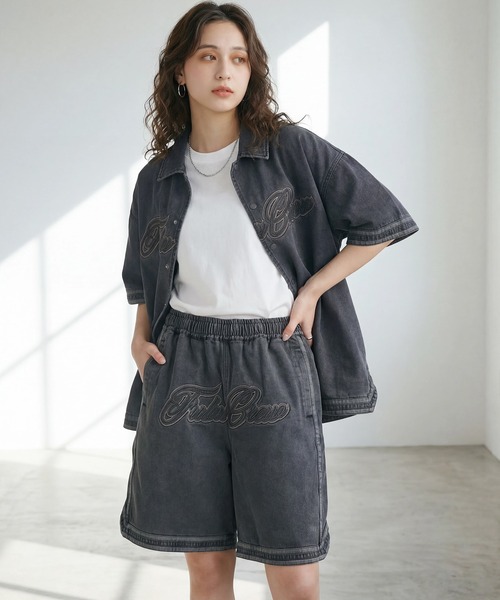FUBU( フブ)の「【FUBU/フブ】DENIM WARM UP SHORTS/デニムバギーショーツ(デニムパンツ・メンズ・ライトブルー/ブラック・L/M/XL)」の7枚目の写真