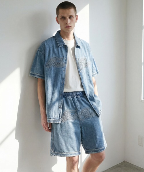 FUBU( フブ)の「【FUBU/フブ】DENIM WARM UP SHORTS/デニムバギーショーツ(デニムパンツ・メンズ・ライトブルー/ブラック・L/M/XL)」の14枚目の写真