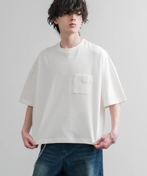 Audience（オーディエンス）の「Upscape Audience 日本製/国産VORTEX 8オンスMVS天竺グラスポケット付きハーフスリーブクロップドTシャツ AUD6654（Tシャツ/カットソー・メンズ・スミクロ/ブラウン/オフホワイト/シルバーグレー・M/L）」の21枚目の写真