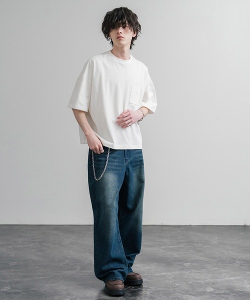 Audience（オーディエンス）の「Upscape Audience 日本製/国産VORTEX 8オンスMVS天竺グラスポケット付きハーフスリーブクロップドTシャツ AUD6654（Tシャツ/カットソー・メンズ・スミクロ/ブラウン/オフホワイト/シルバーグレー・M/L）」の20枚目の写真